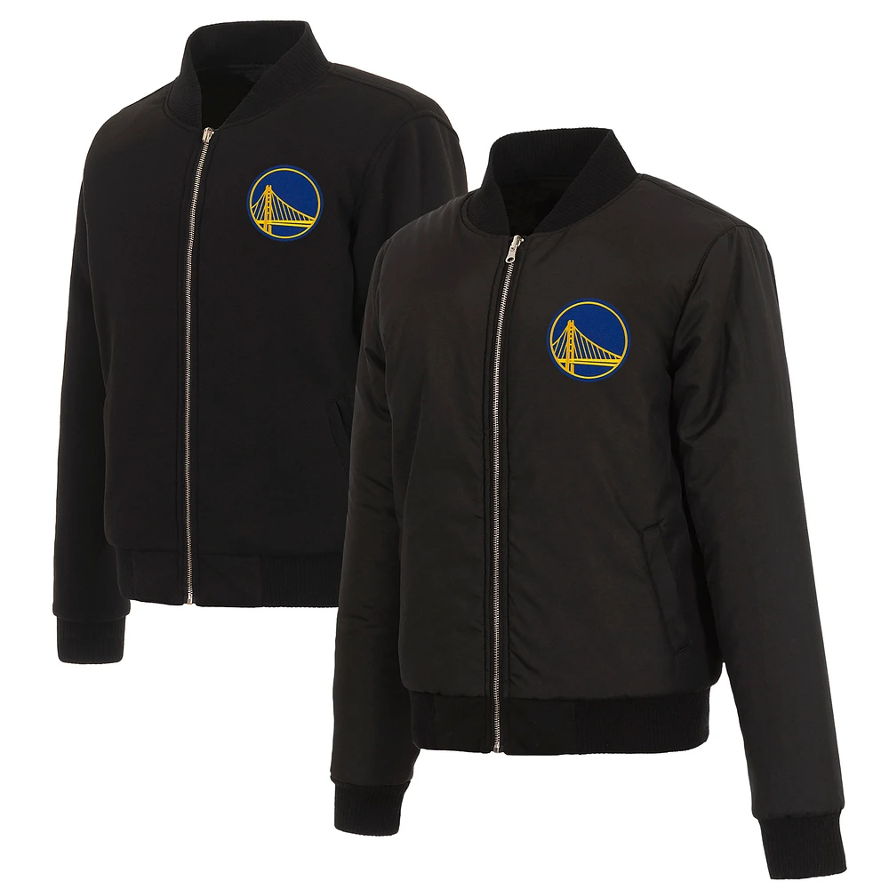 Golden State Warriors JH Design Women's Reversible Jacket with Fleece and Nylon Sides - Black