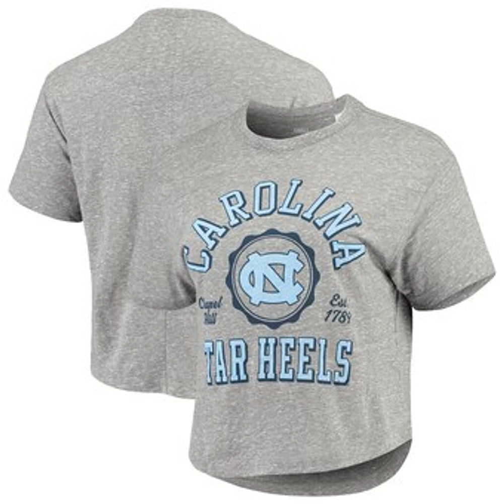 Women's Pressbox Gray North Carolina Tar Heels Tri-Blend Bishop Knobi Crop T-Shirt