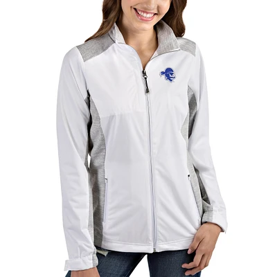 Women's Antigua White/Gray Seton Hall Pirates Revolve Full-Zip Pullover Sweater