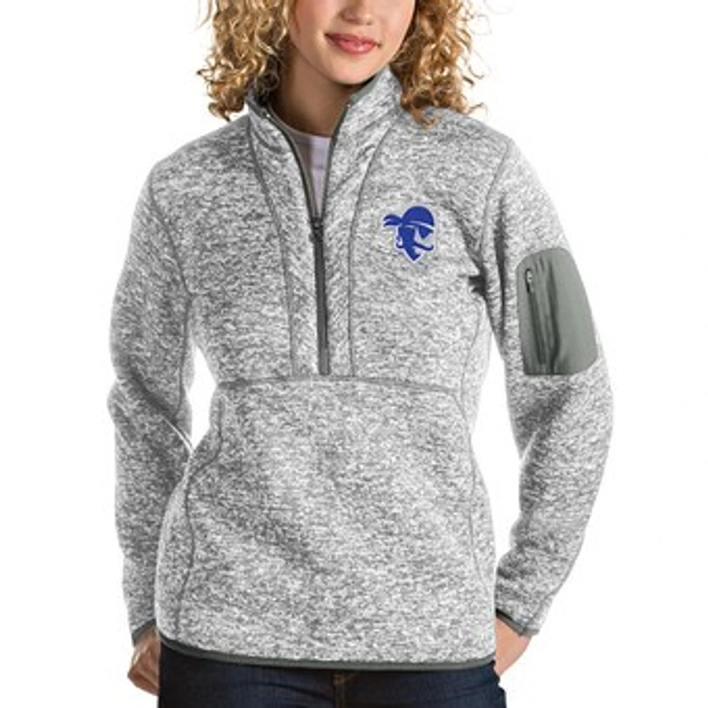 Women's Antigua Gray/Heather Gray Seton Hall Pirates Fortune Half-Zip Pullover Sweater