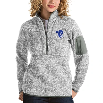 Women's Antigua Gray/Heather Gray Seton Hall Pirates Fortune Half-Zip Pullover Sweater