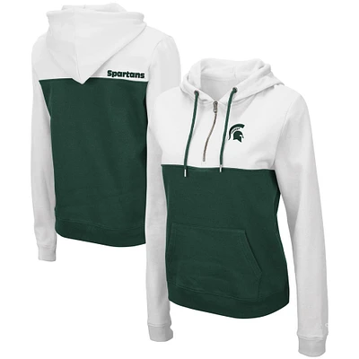Women's Colosseum White/Green Michigan State Spartans Aidan Lightweight Half-Zip Hoodie