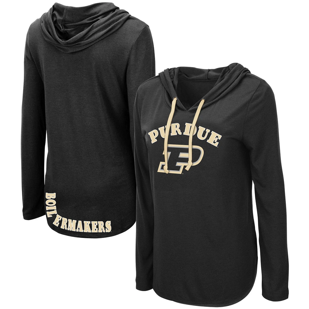 Women's Colosseum Black Purdue Boilermakers My Lover Lightweight Hooded Long Sleeve T-Shirt