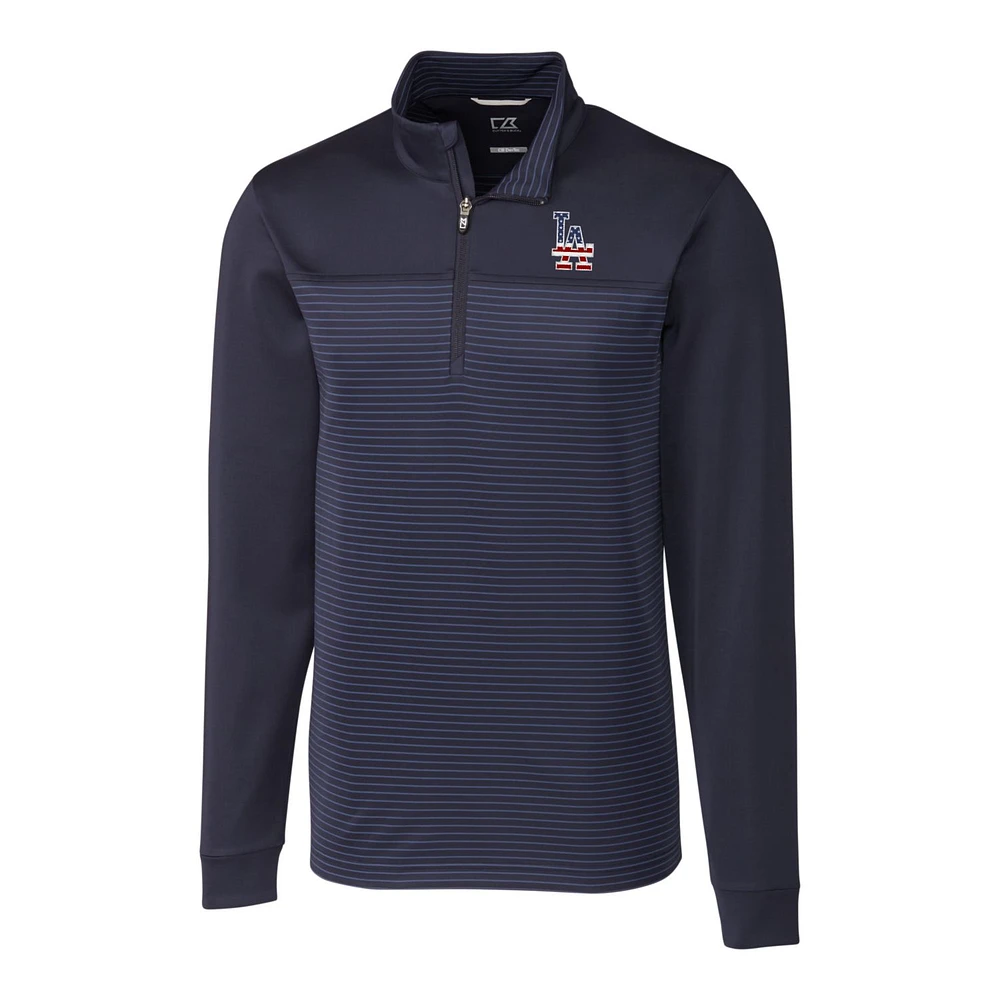 Men's Cutter & Buck Navy Los Angeles Dodgers Stars & Stripes Big & Tall Traverse Stripe Half-Zip Pullover Jacket