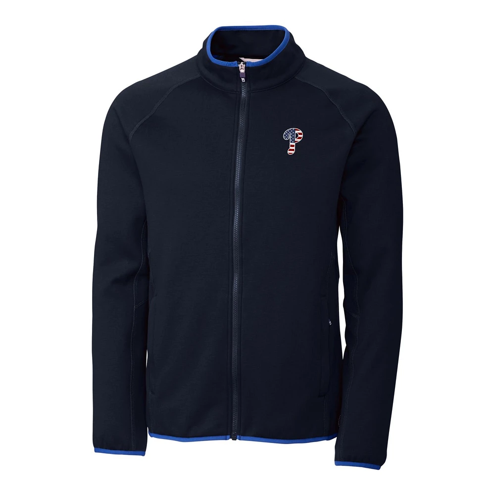 Men's Cutter & Buck Navy Philadelphia Phillies Stars & Stripes Full-Zip Discovery Windblock Jacket