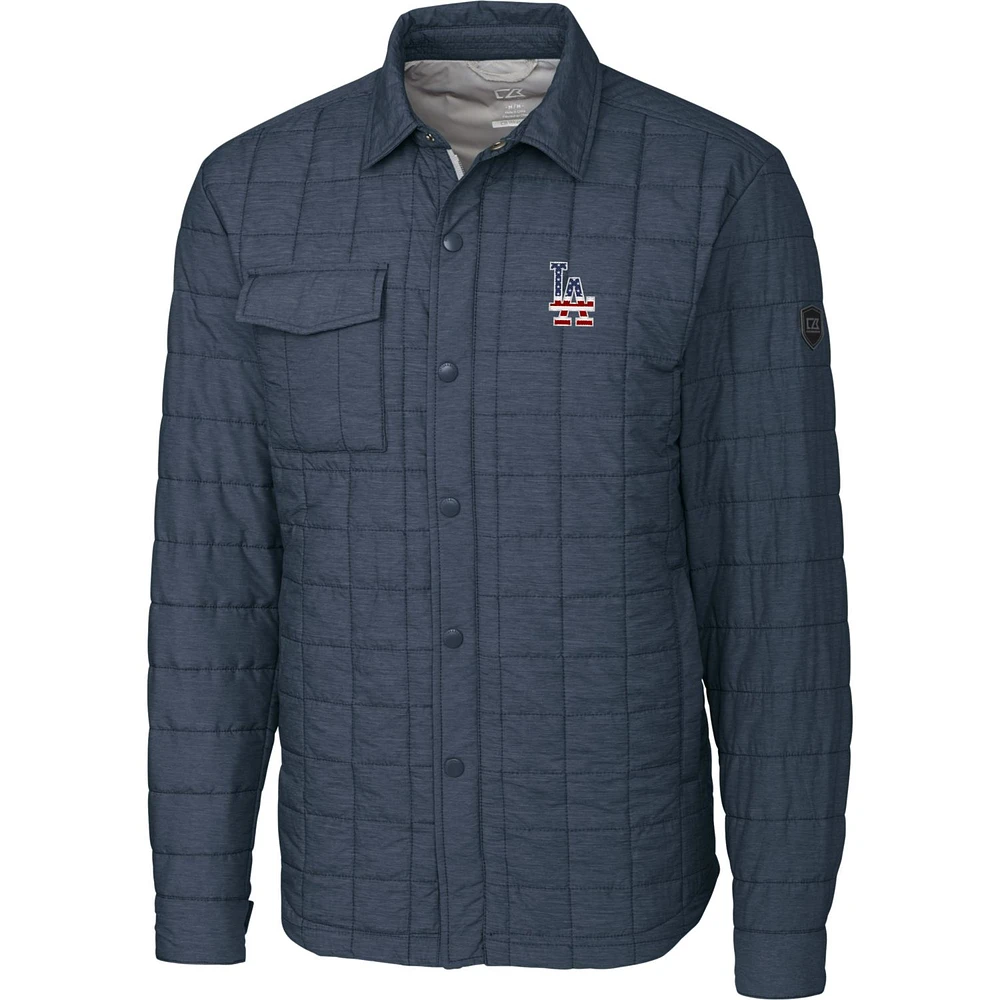 Men's Cutter & Buck Gray Los Angeles Dodgers Americana Rainier Full-Snap Shirt Jacket
