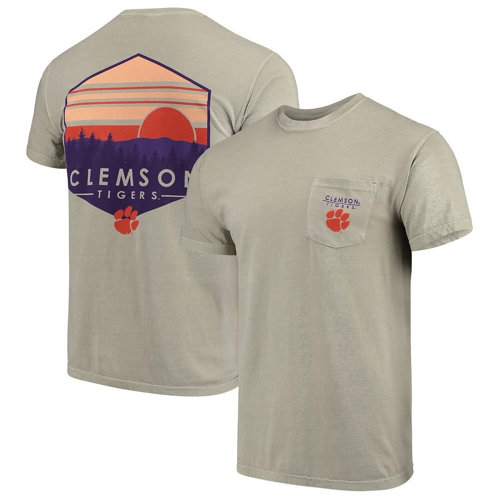 Men's Tan Clemson Tigers Landscape Shield Comfort Colors Pocket T-Shirt