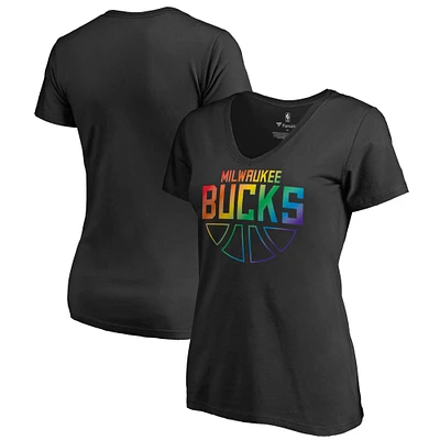 Women's Black Milwaukee Bucks Team Pride Wordmark V-Neck T-Shirt