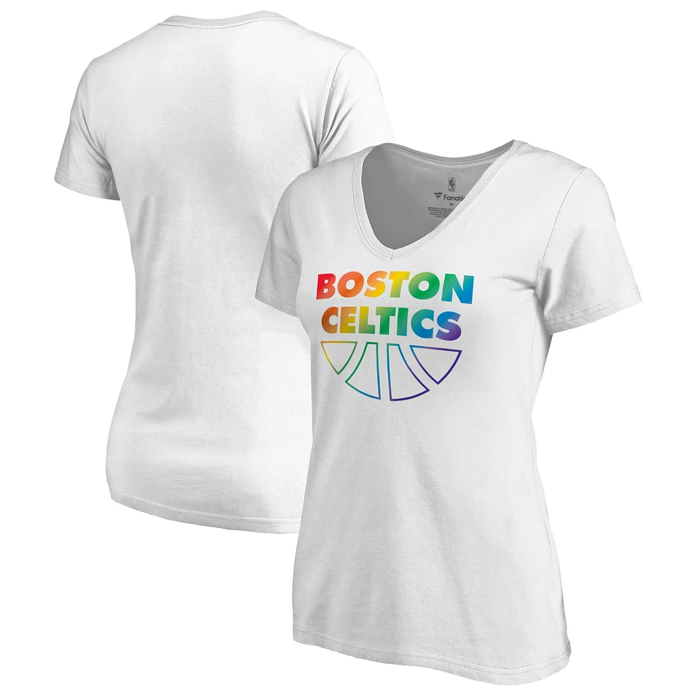 Women's White Boston Celtics Team Pride Wordmark V-Neck T-Shirt