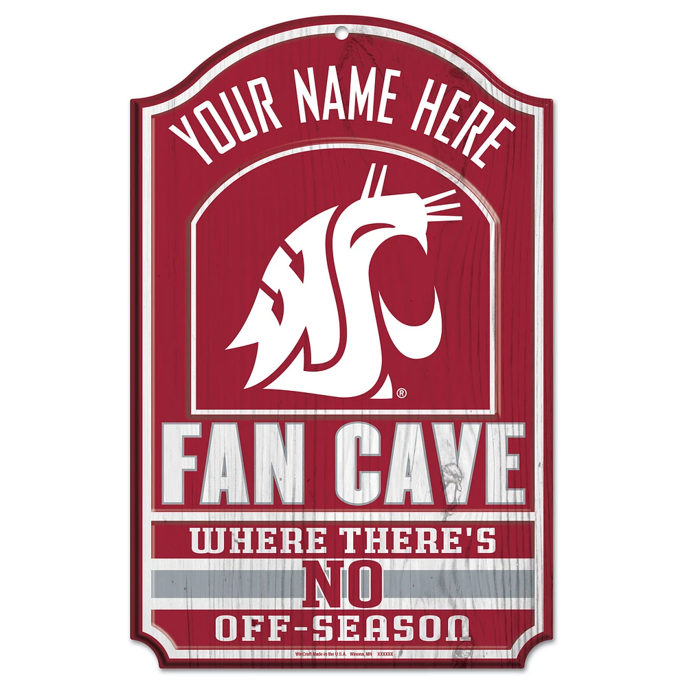 WinCraft Washington State Cougars Personalized 11'' x 17'' Fan Cave Wood Sign
