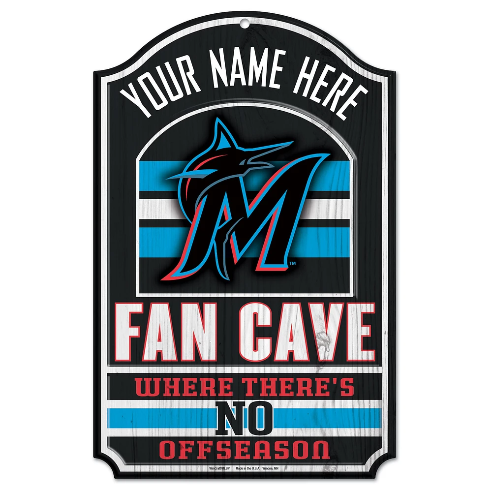 WinCraft Miami Marlins Personalized 11'' x 17'' Fan Cave Wood Sign