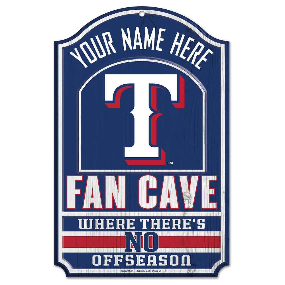 WinCraft Texas Rangers Personalized 11'' x 17'' Fan Cave Wood Sign