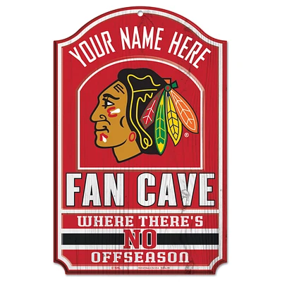 WinCraft Chicago Blackhawks Personalized 11'' x 17'' Fan Cave Wood Sign