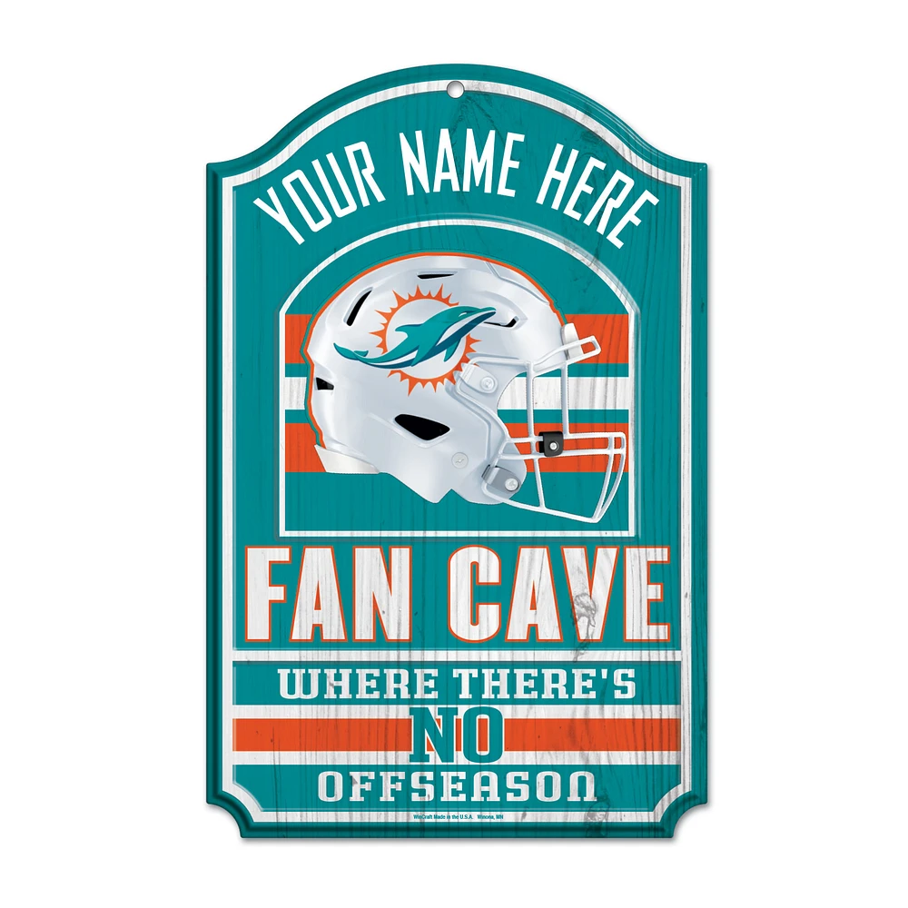 WinCraft Miami Dolphins Personalized 11'' x 17'' Fan Cave Wood Sign