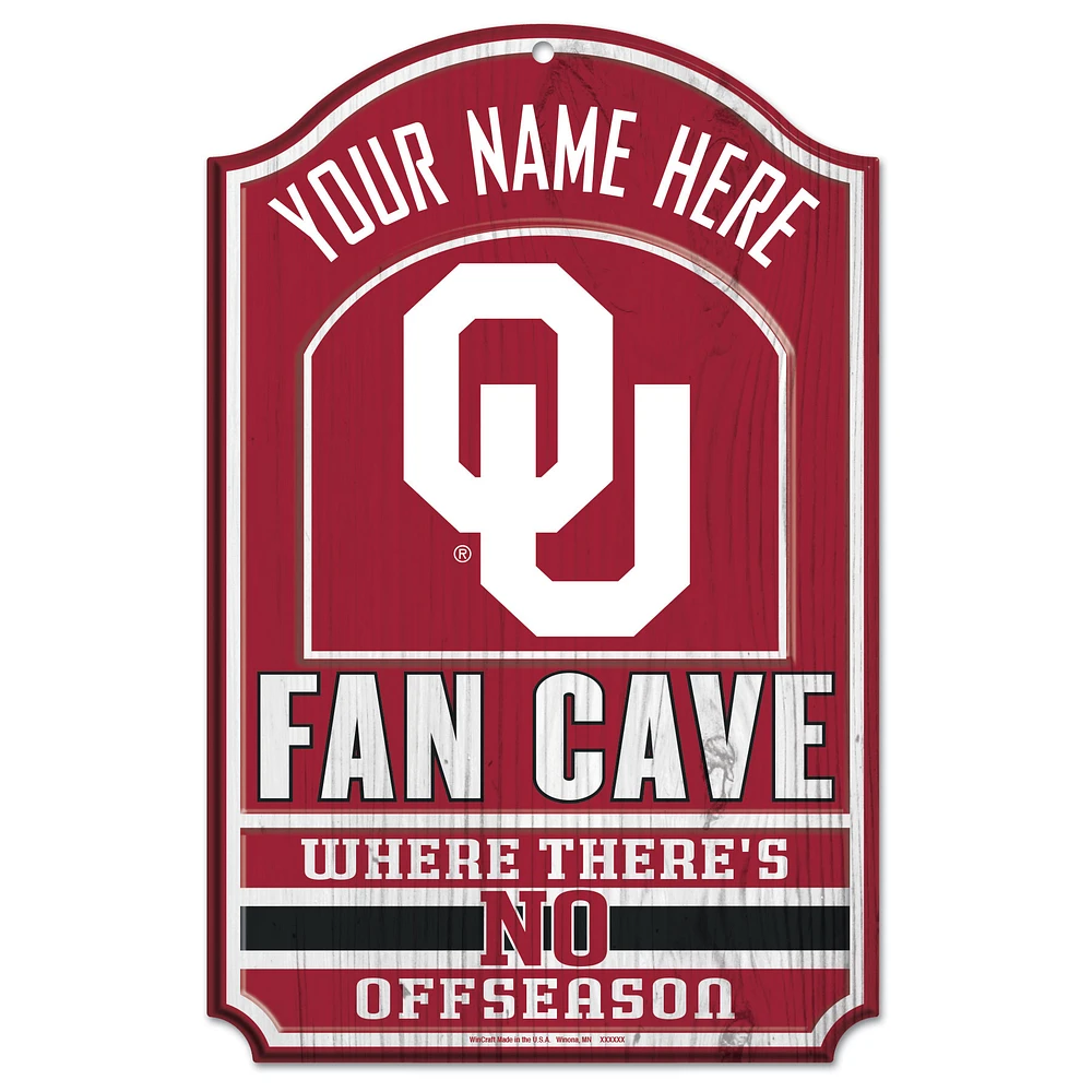 WinCraft Oklahoma Sooners Personalized 11'' x 17'' Fan Cave Wood Sign