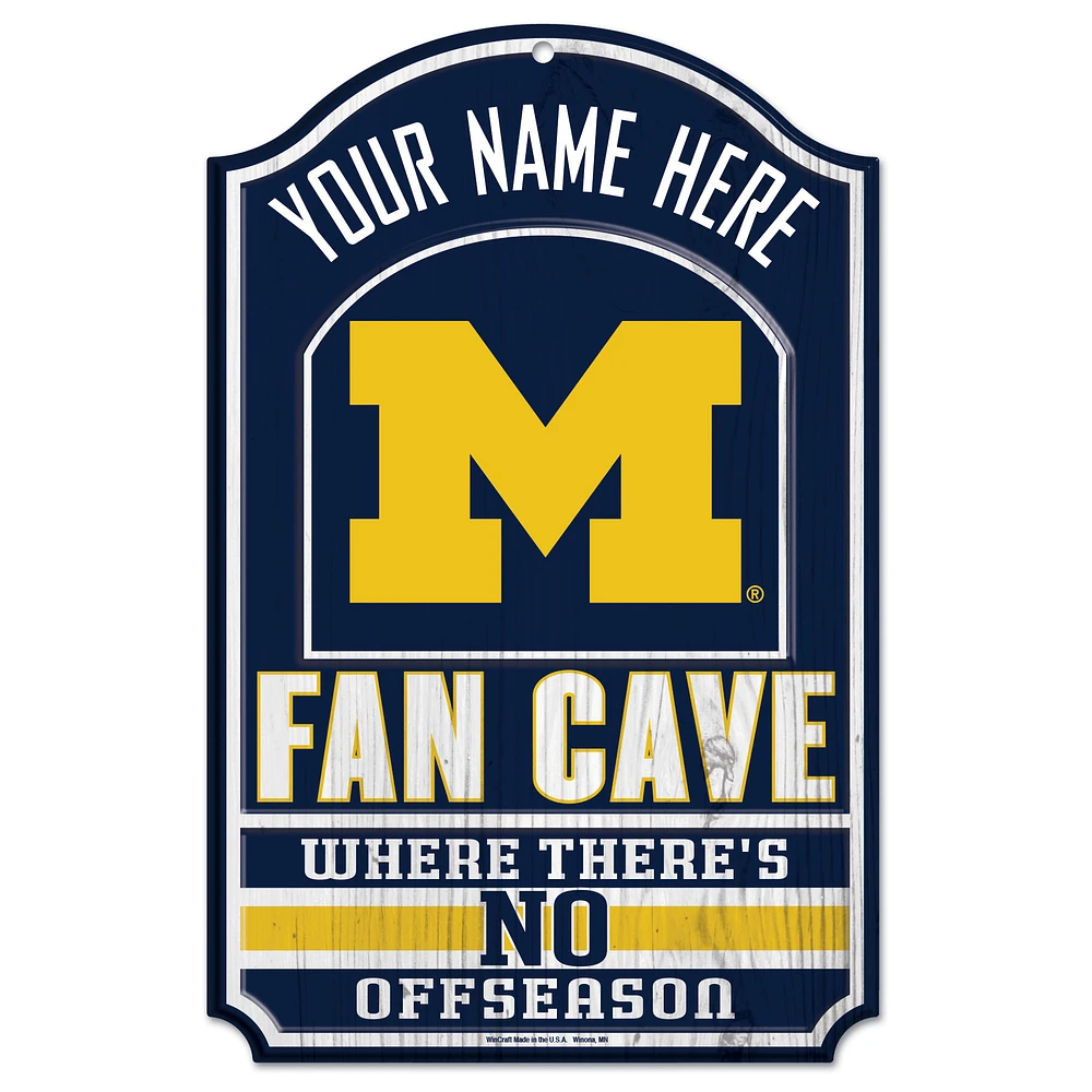 WinCraft Michigan Wolverines Personalized 11'' x 17'' Fan Cave Wood Sign