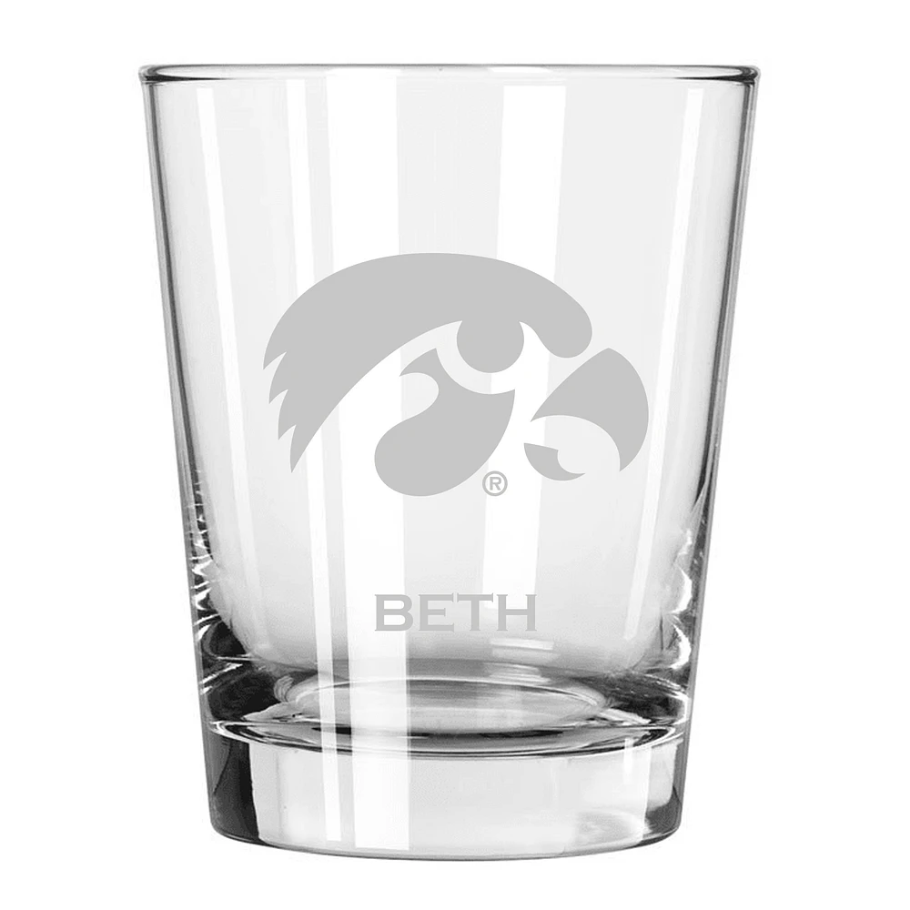 Iowa Hawkeyes 15oz. Personalized Double Old Fashion Etched Glass