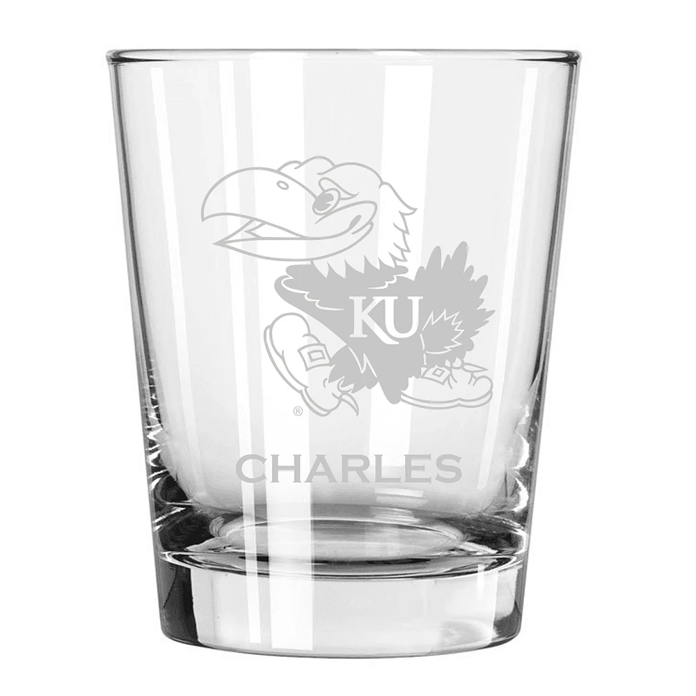 Kansas Jayhawks 15oz. Personalized Double Old Fashion Etched Glass