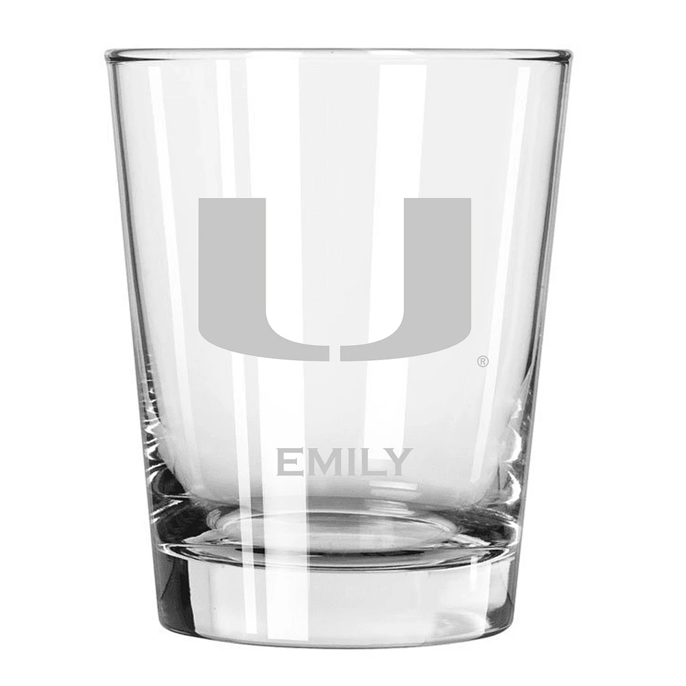 Miami Hurricanes 15oz. Personalized Double Old Fashion Etched Glass