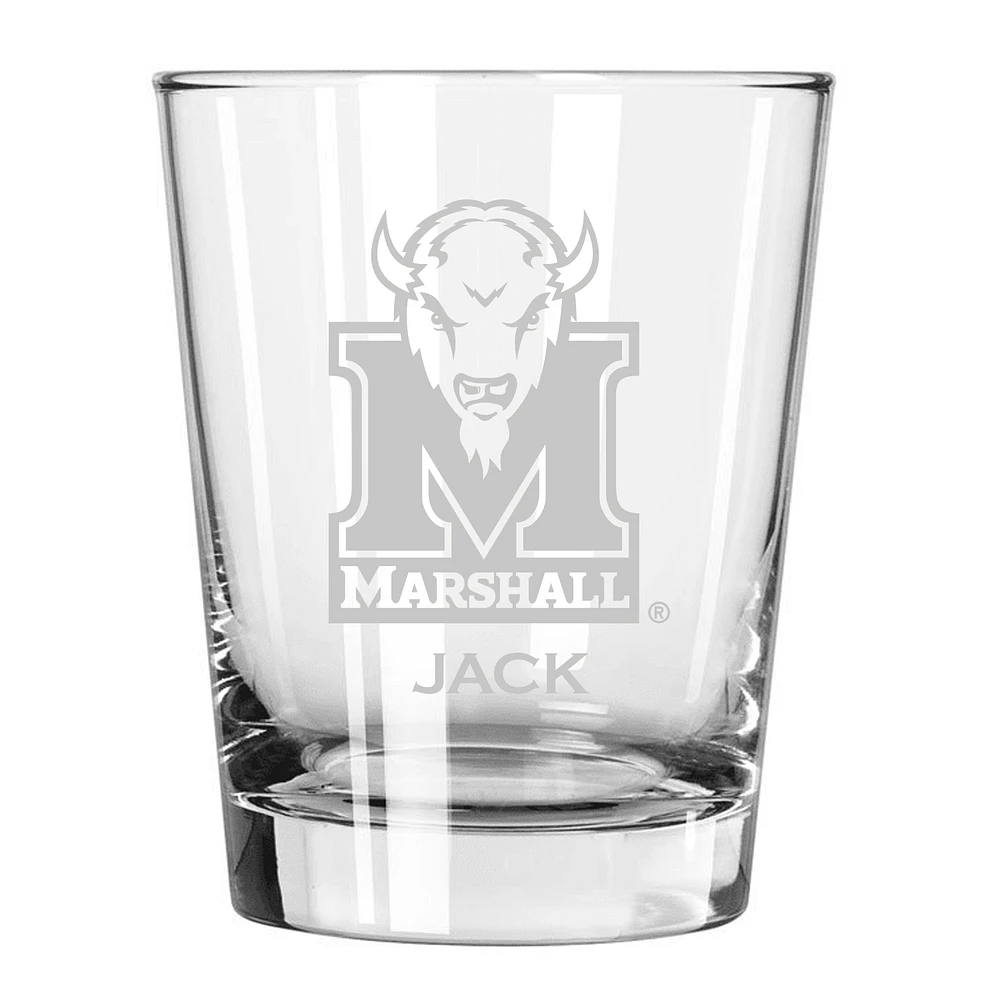 Marshall Thundering Herd 15oz. Personalized Double Old Fashion Etched Glass
