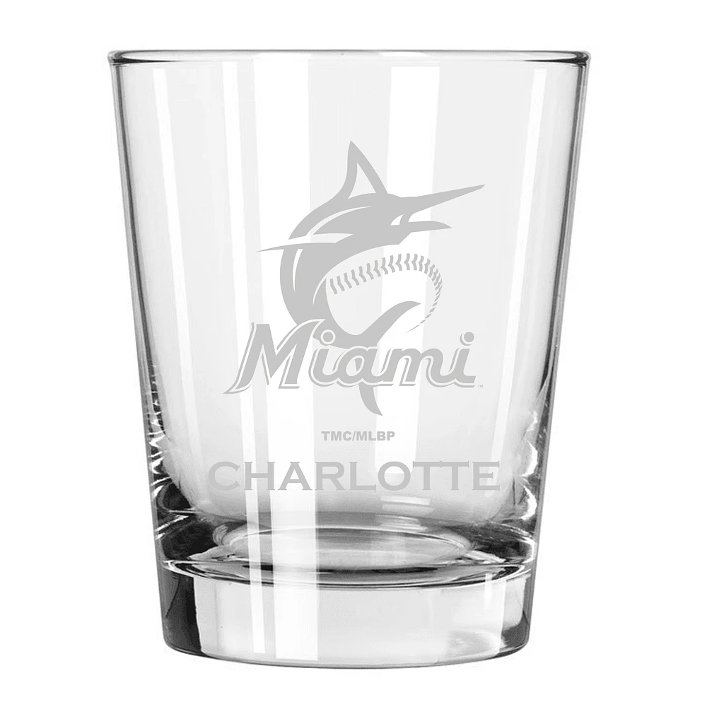 Miami Marlins 15oz. Personalized Double Old Fashion Etched Glass