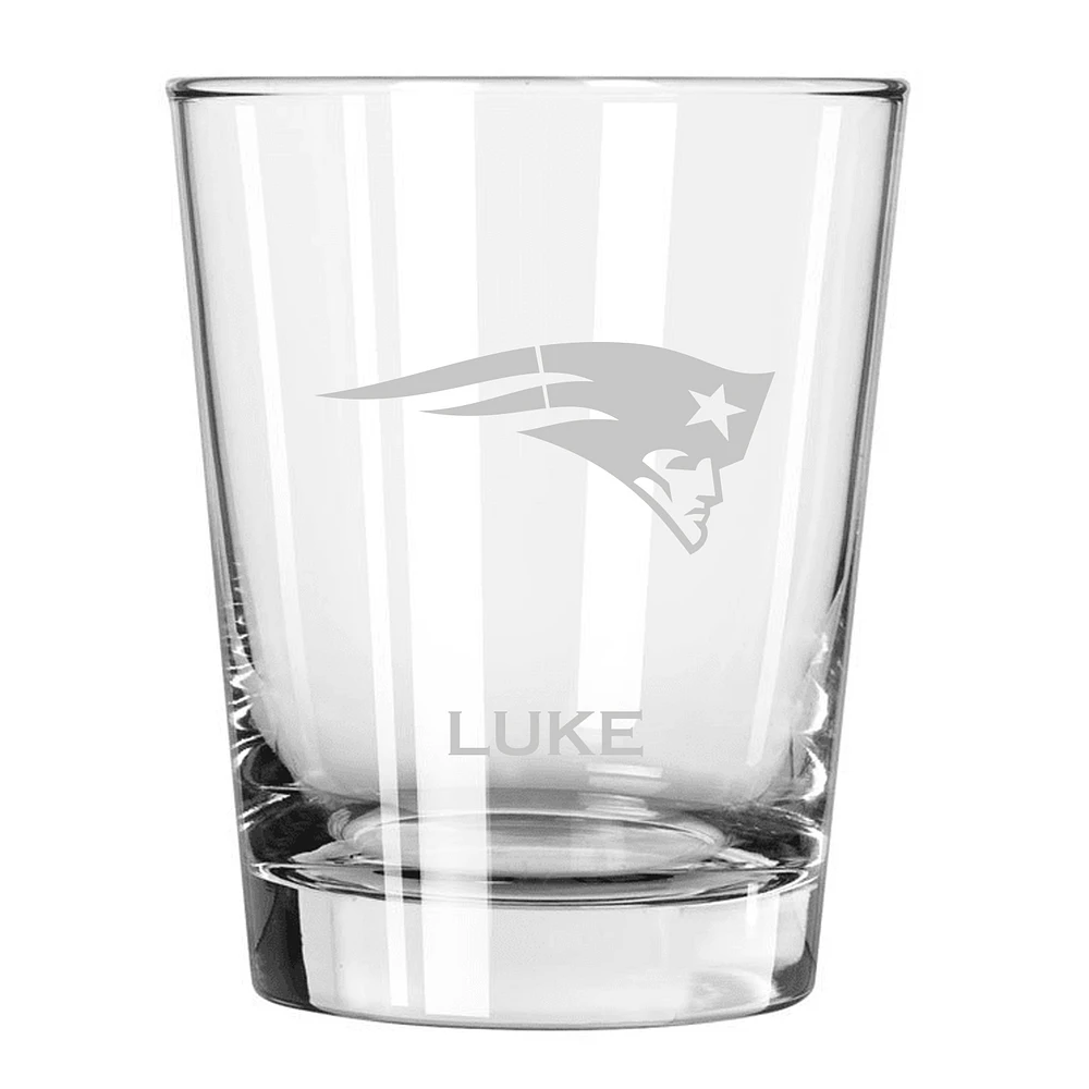 New England Patriots 15oz. Personalized Double Old Fashion Etched Glass