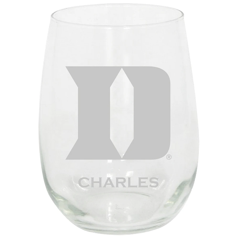 Duke Blue Devils 15oz. Personalized Stemless Etched Glass Tumbler