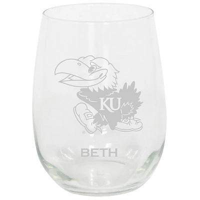 Kansas Jayhawks 15oz. Personalized Stemless Etched Glass Tumbler