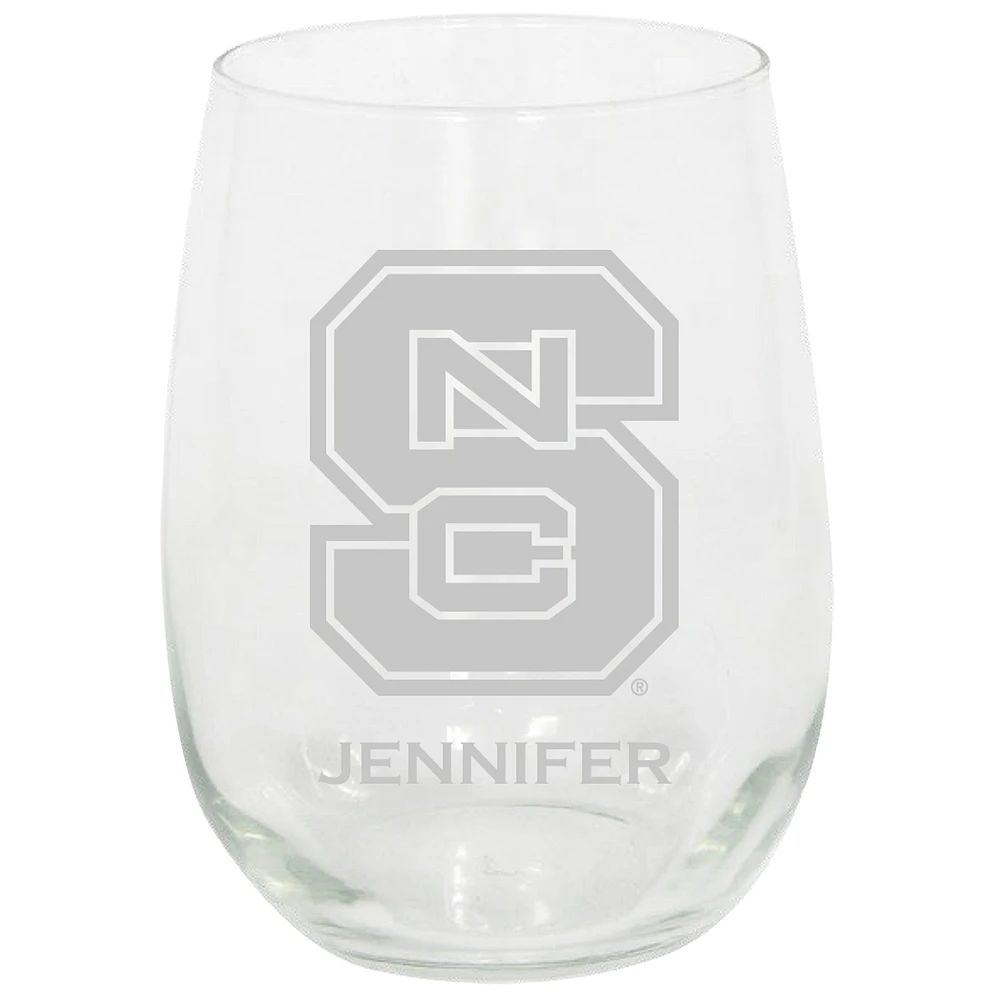 NC State Wolfpack 15oz. Personalized Stemless Etched Glass Tumbler