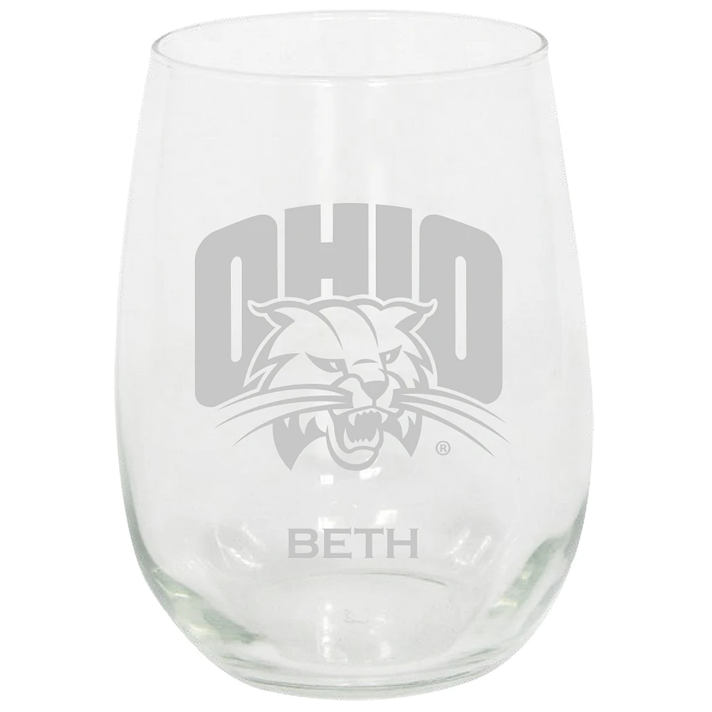 Ohio Bobcats 15oz. Personalized Stemless Etched Glass Tumbler