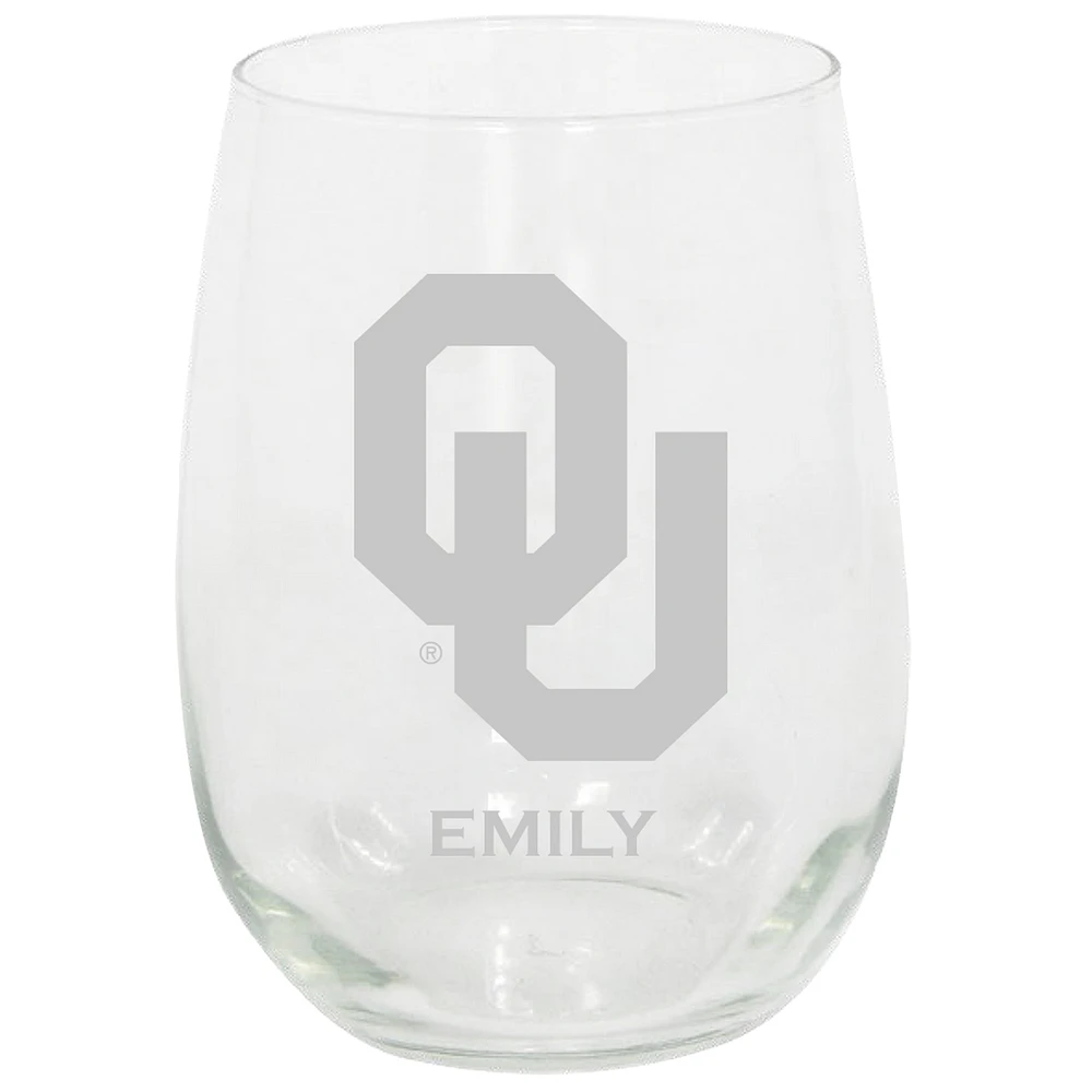 Oklahoma Sooners 15oz. Personalized Stemless Etched Glass Tumbler