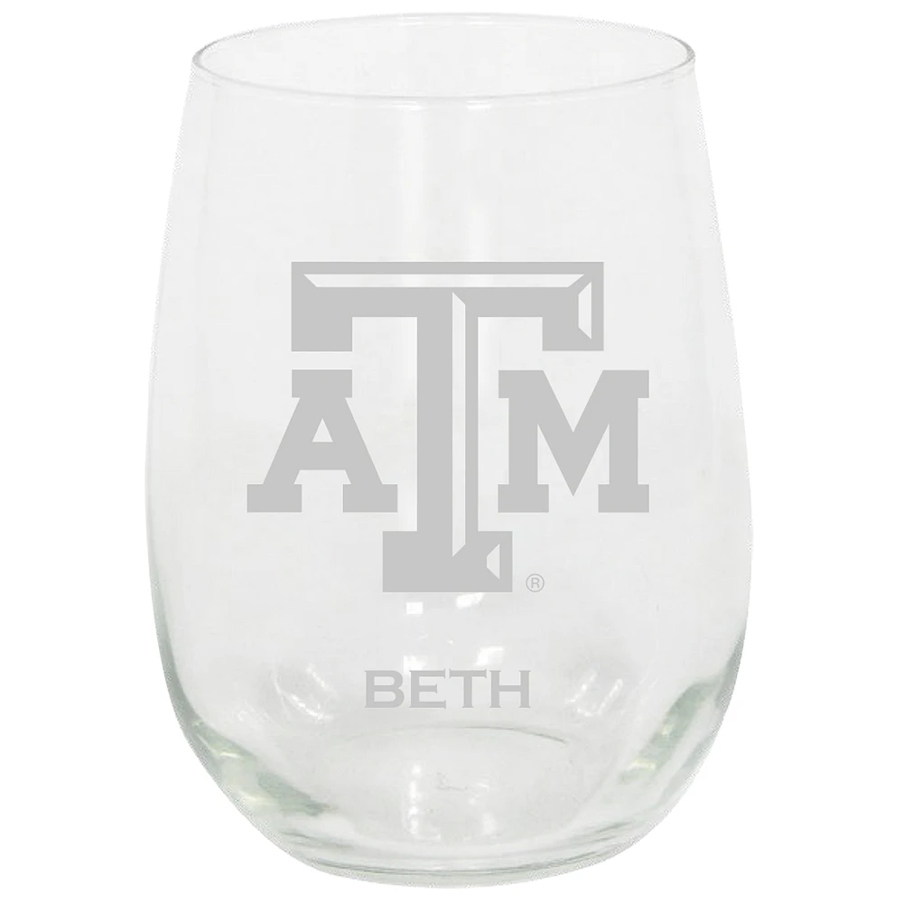 Texas A&M Aggies 15oz. Personalized Stemless Etched Glass Tumbler