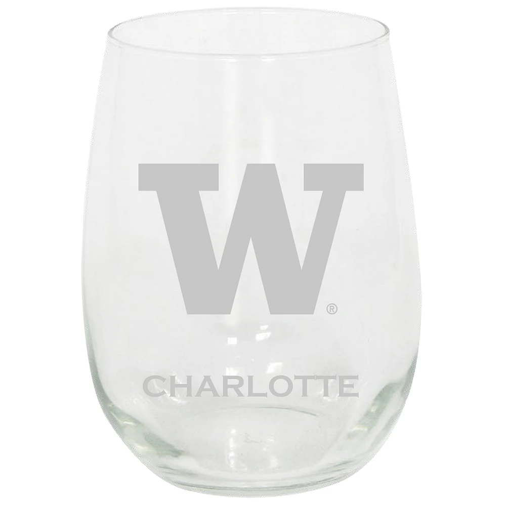 Washington Huskies 15oz. Personalized Stemless Etched Glass Tumbler
