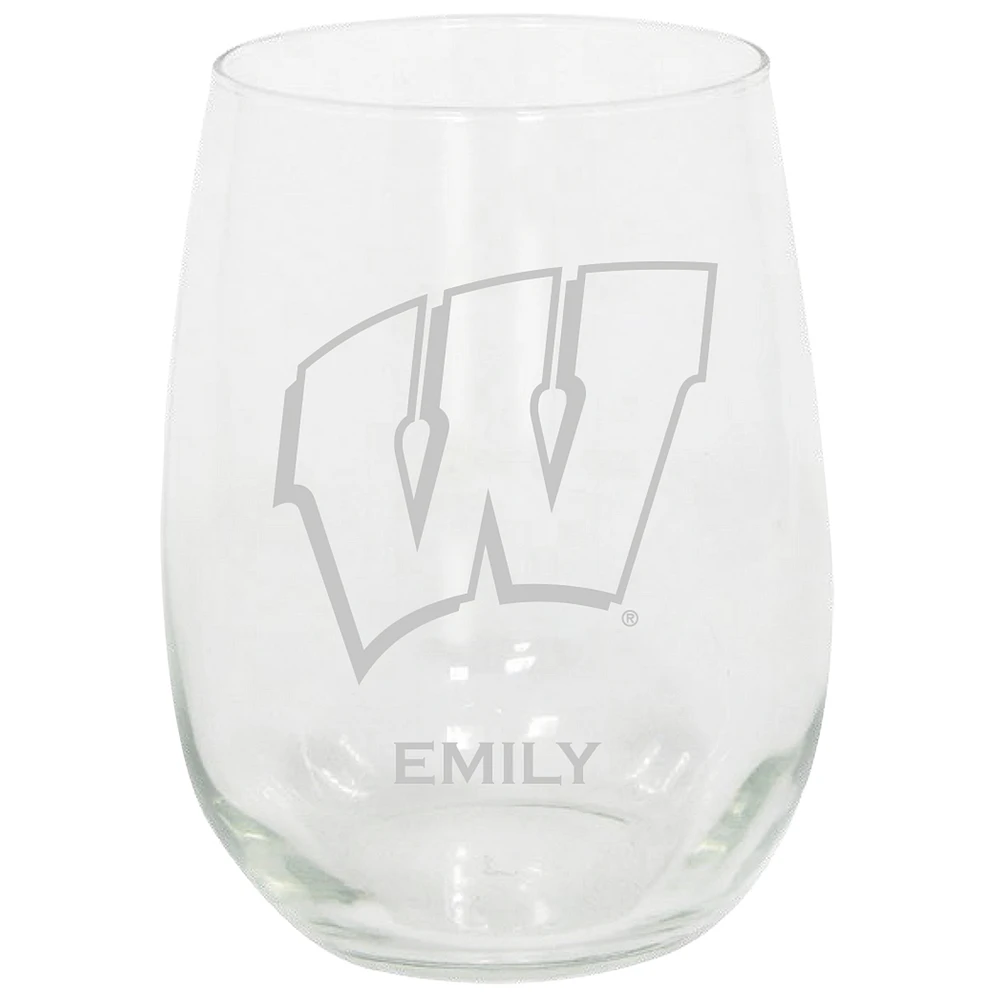 Wisconsin Badgers 15oz. Personalized Stemless Etched Glass Tumbler
