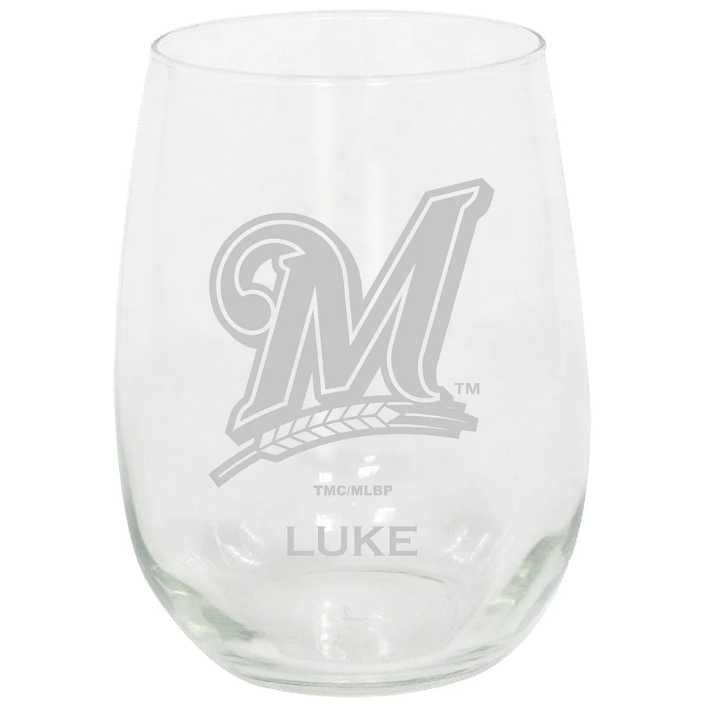 Milwaukee Brewers 15oz. Personalized Stemless Etched Glass Tumbler
