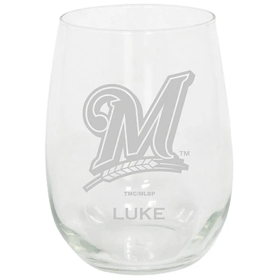 Milwaukee Brewers 15oz. Personalized Stemless Etched Glass Tumbler