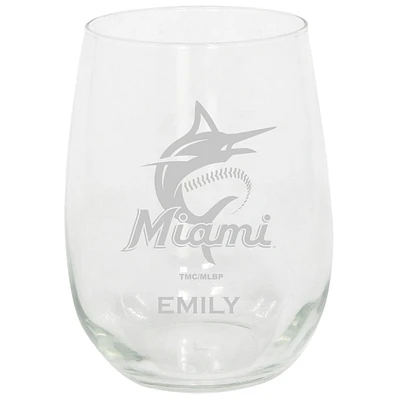 Miami Marlins 15oz. Personalized Stemless Etched Glass Tumbler