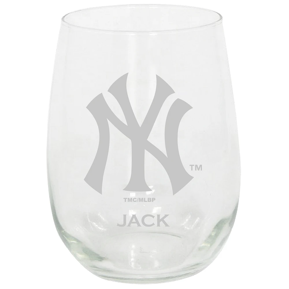 New York Yankees 15oz. Personalized Stemless Etched Glass Tumbler