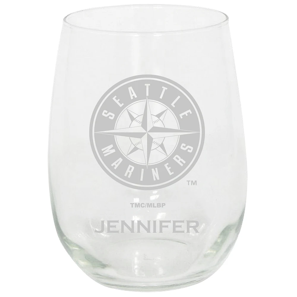 Seattle Mariners 15oz. Personalized Stemless Etched Glass Tumbler