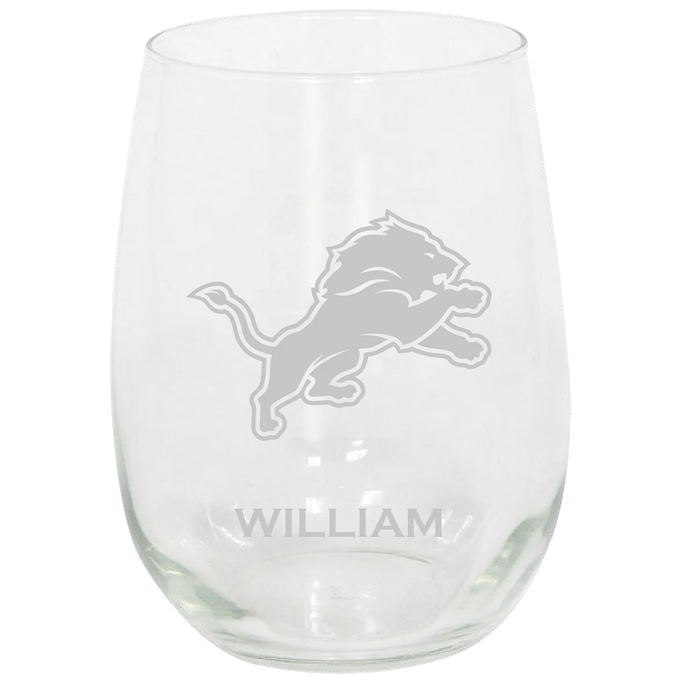 Detroit Lions 15oz. Personalized Stemless Etched Glass Tumbler