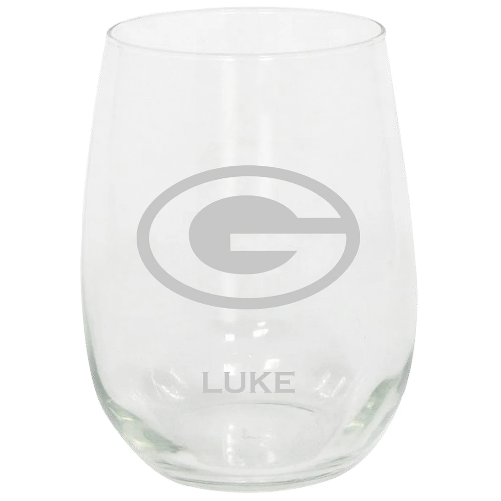 Green Bay Packers 15oz. Personalized Stemless Etched Glass Tumbler