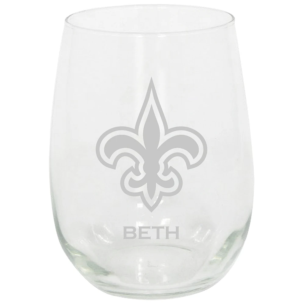 New Orleans Saints 15oz. Personalized Stemless Etched Glass Tumbler