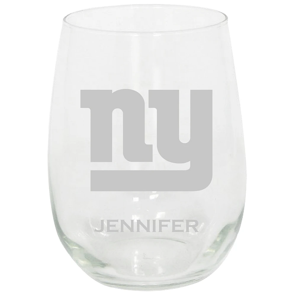 New York Giants 15oz. Personalized Stemless Etched Glass Tumbler