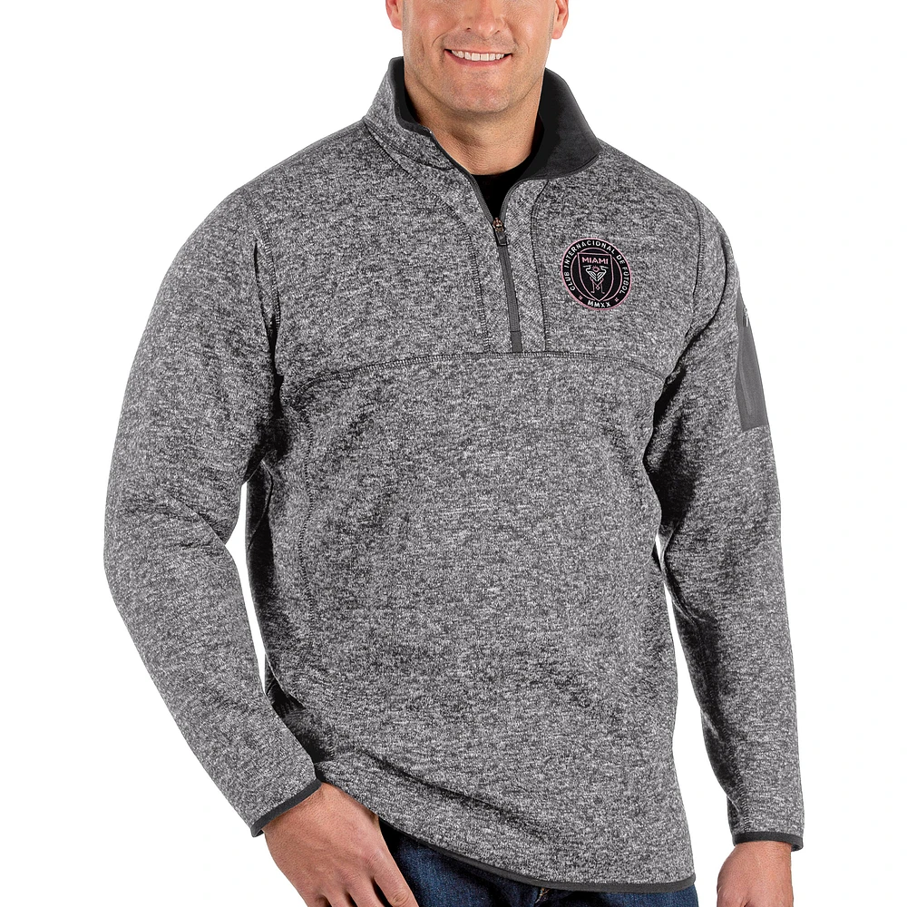 Men's Antigua Heather Gray Inter Miami CF Big & Tall Fortune Quarter-Zip Pullover Jacket