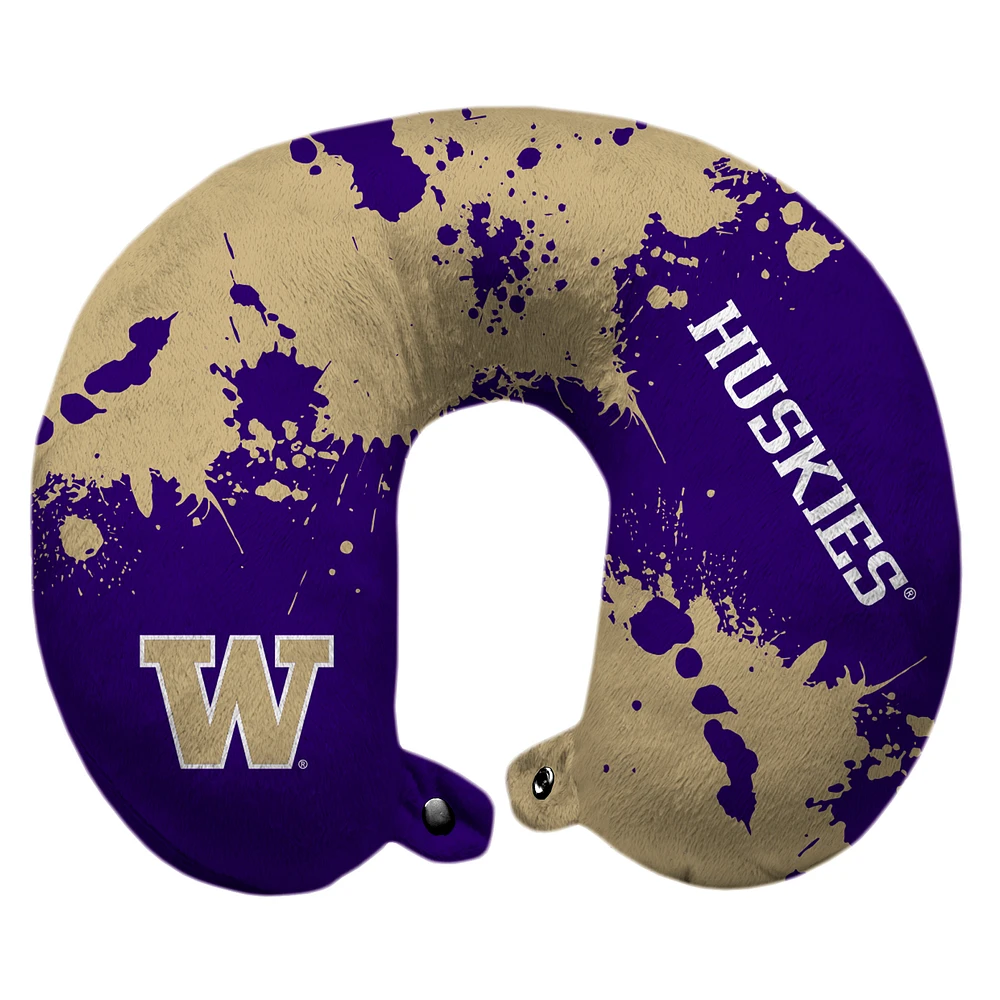 Washington Huskies 12'' x 13'' Splatter Print Polyester Travel Pillow