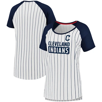Women's Fanatics White Cleveland Indians Iconic Pinstripe Raglan Scoop Neck T-Shirt