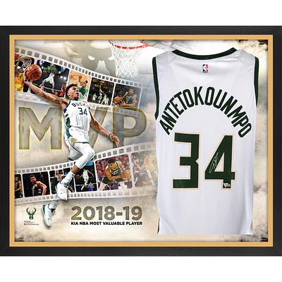 Giannis Antetokounmpo Milwaukee Bucks Framed Autographed Nike White Swingman Jersey 2019 NBA MVP Collage