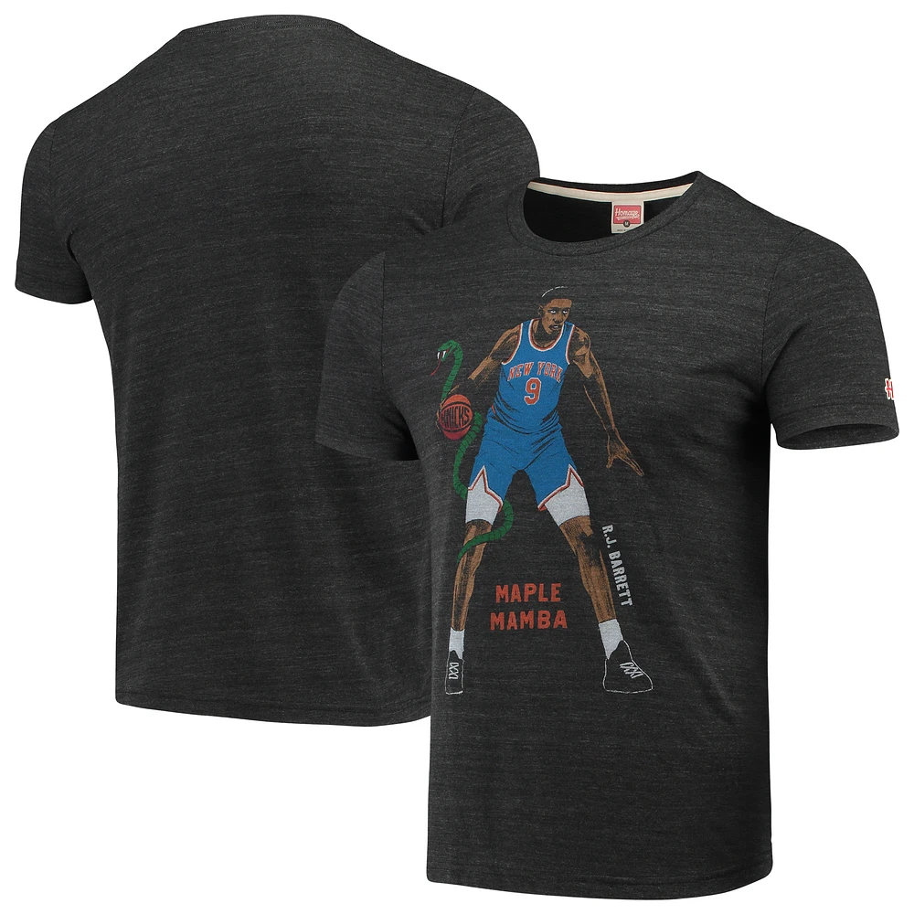 Men's RJ Barrett Heathered Charcoal New York Knicks Player Graphic Tri-Blend T-Shirt