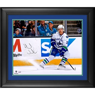 Henrik Sedin Vancouver Canucks Framed Autographed 16" x 20" White Jersey Stopping Photograph