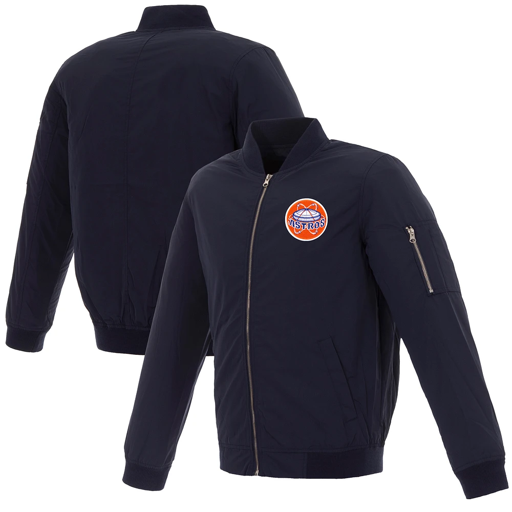 Men's JH Design Navy Houston Astros Nylon Bomber Jacket with Embroidered Logo